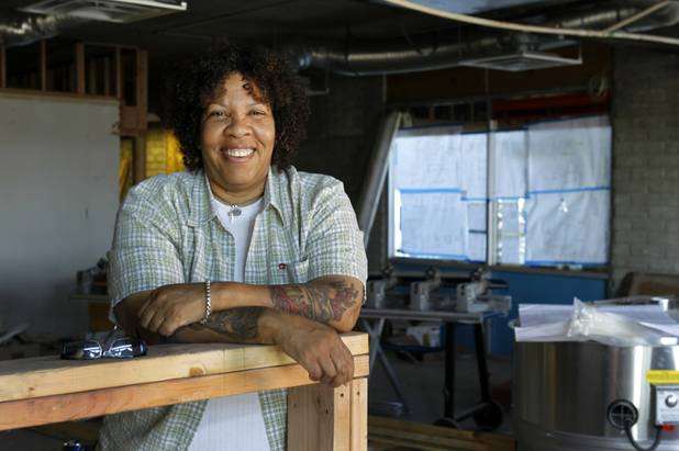 Chef Natalie Young poses at the site of her restaurant "Eat," under construction at Carson Avenue and 7th Street, in downtown Las Vegas Monday, July 23, 2012. The new breakfast and lunch spot is expected to open in September, she said. 